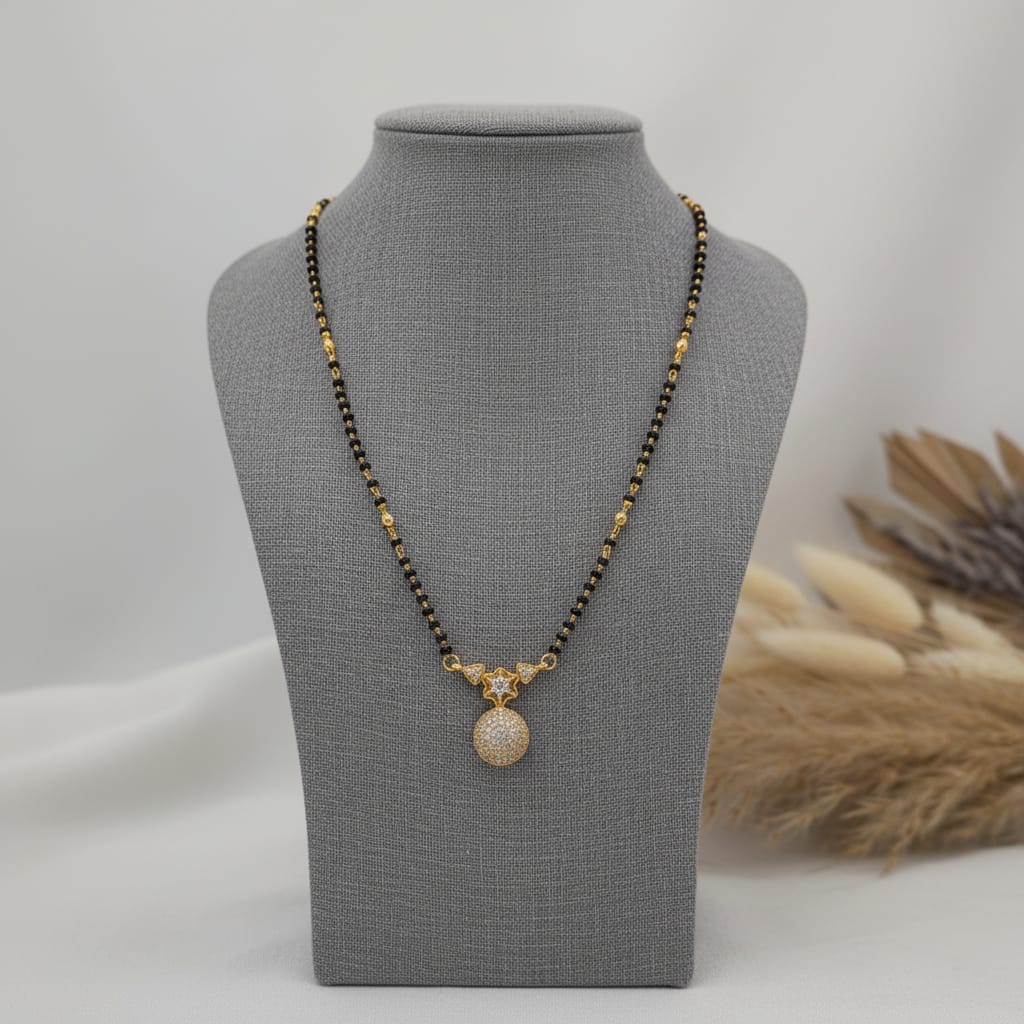 Micro Gold-Plated CZ Pave Ball Pendant Mangalsutra