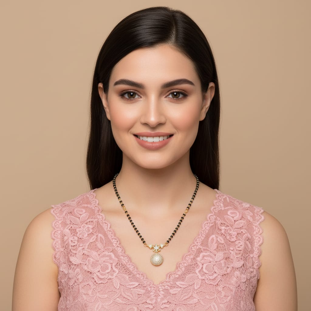 Micro Gold-Plated CZ Pave Ball Pendant Mangalsutra