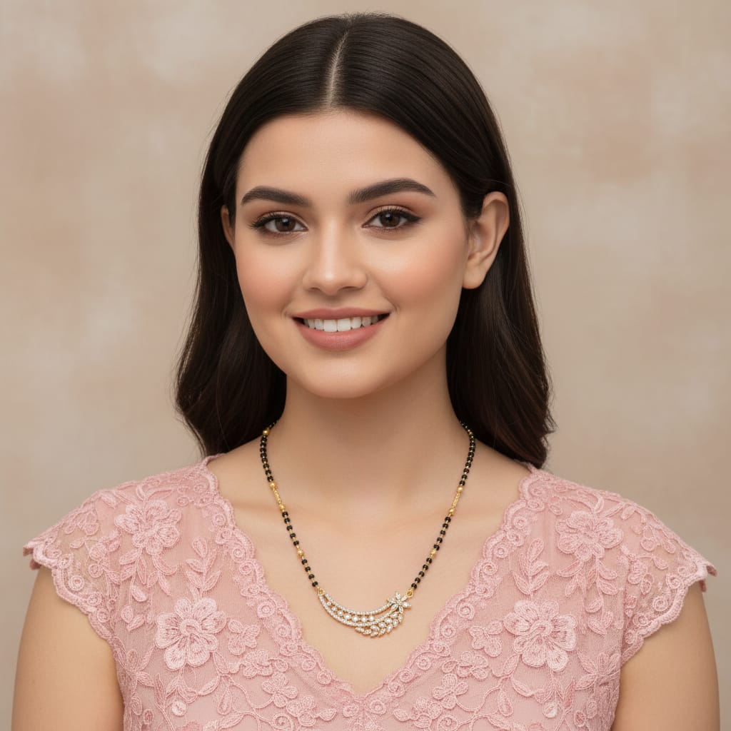 Micro Gold Plated Crescent CZ Mangalsutra