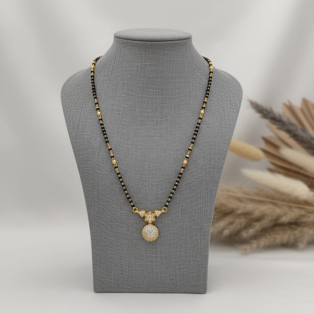 Micro Gold-Plated CZ Pave Ball Pendant Mangalsutra