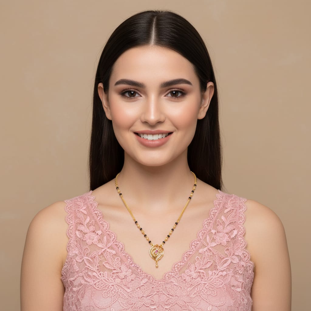 Gold-Plated CZ Peacock Feather Ruby Mangalsutra | One Gram Gold