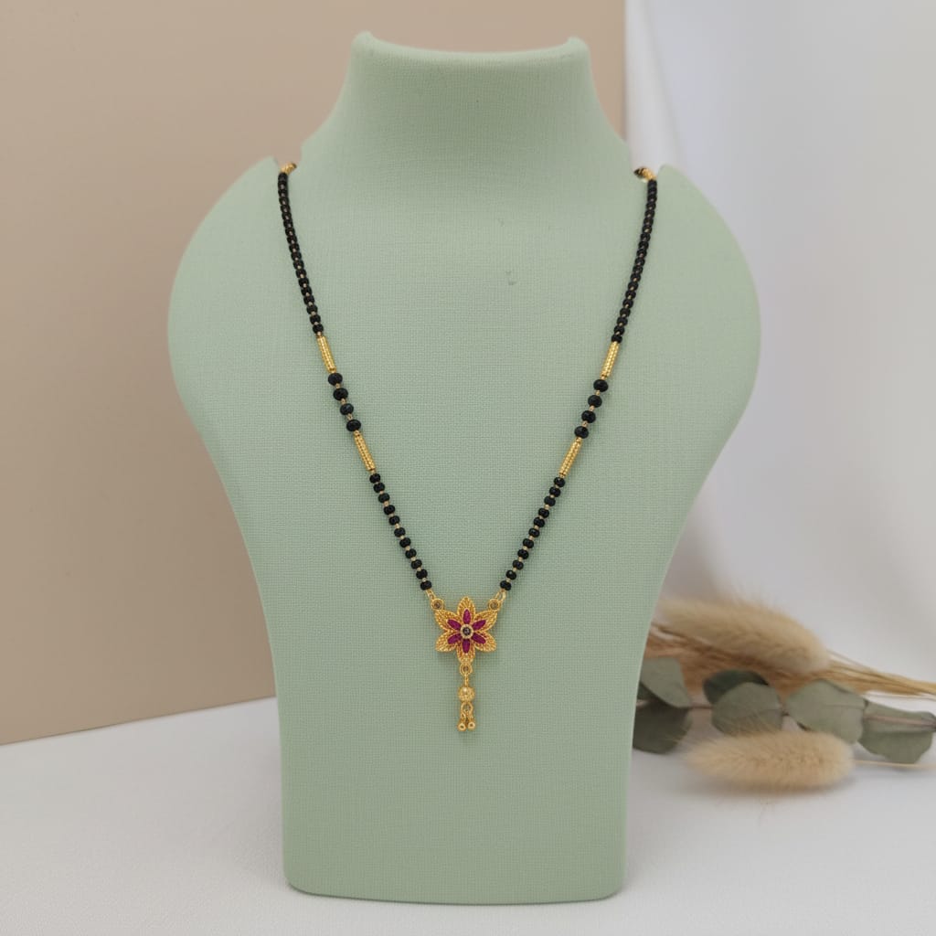 Gold-Plated Ruby CZ Star Flower Tassel Mangalsutra | One Gram Gold
