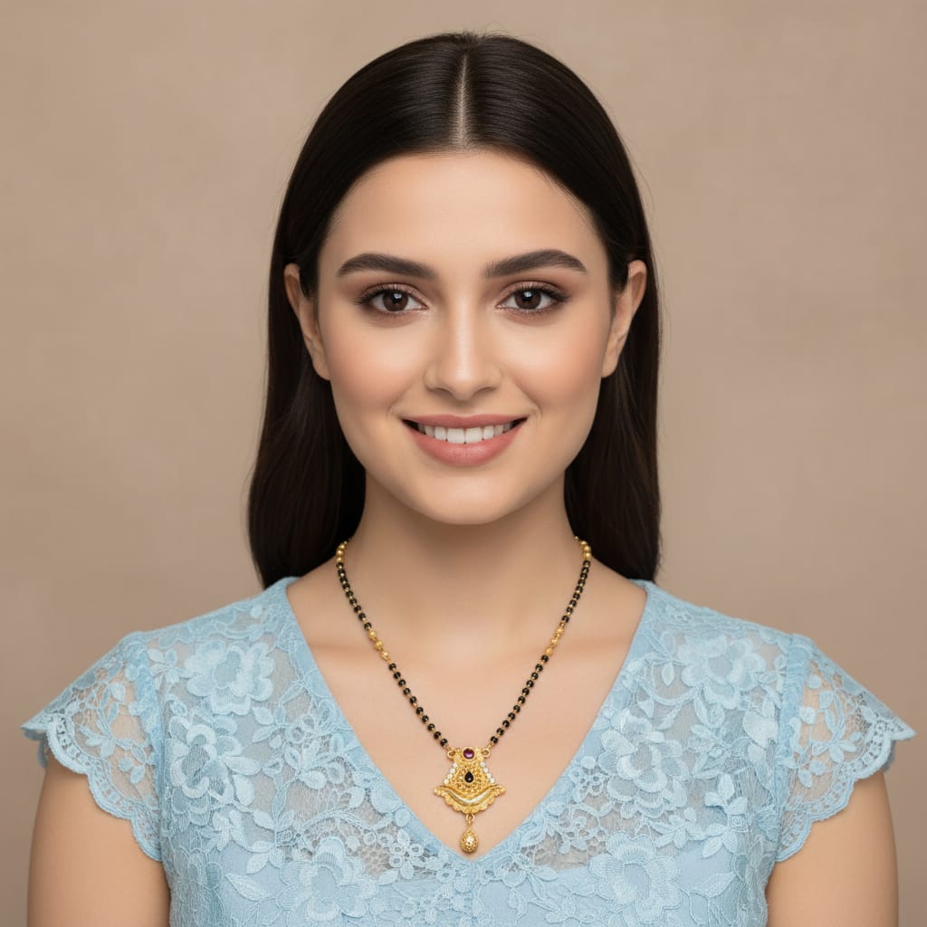 Gold-Plated Rajwadi Shield Mangalsutra