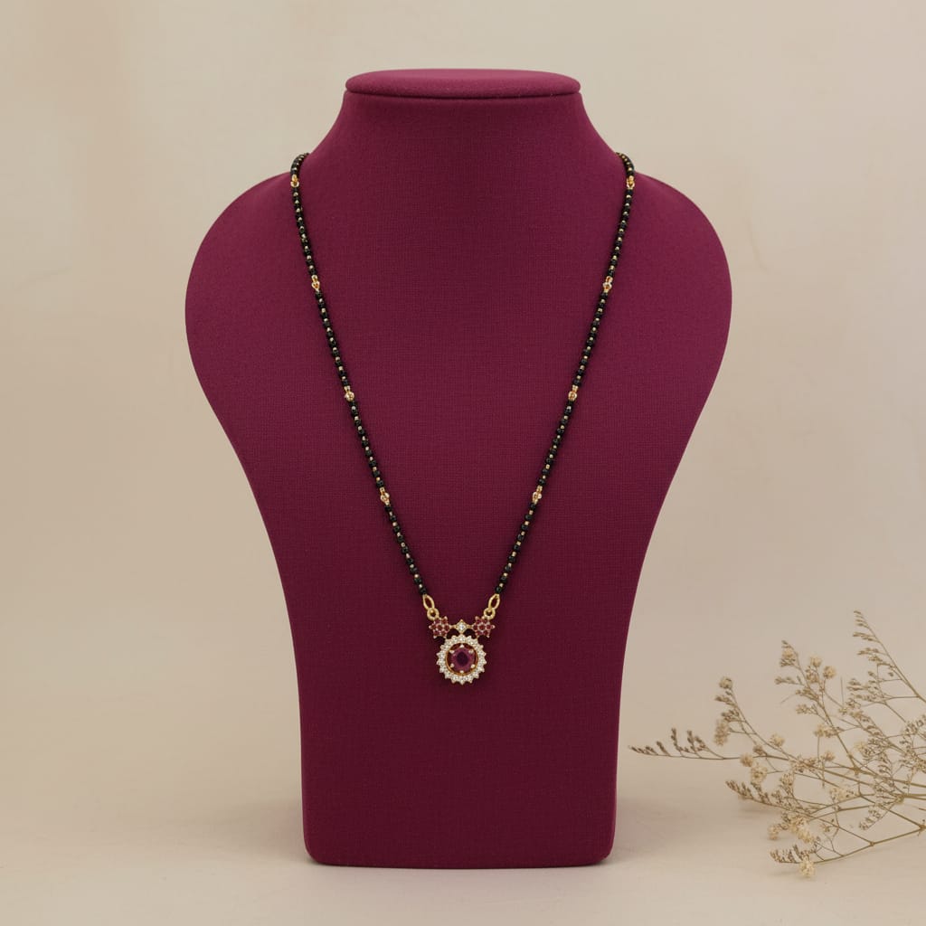 Delicate Gold Mangalsutra with Ruby CZ Pendant