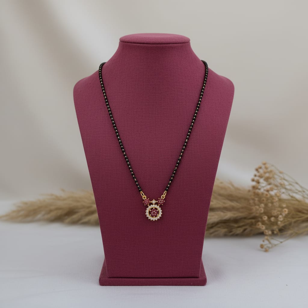 Delicate Gold Mangalsutra with Ruby CZ Pendant