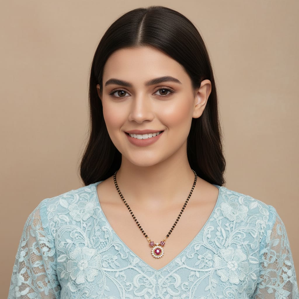 Delicate Gold Mangalsutra with Ruby CZ Pendant