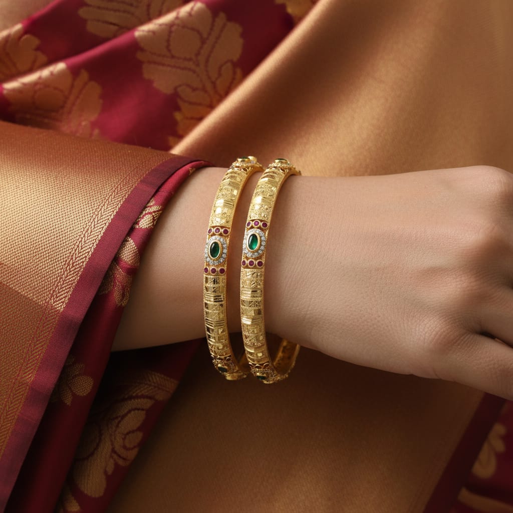 One Gram Gold Antique Engraved Bangles
