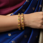 One Gram Gold Matte Floral Bangles