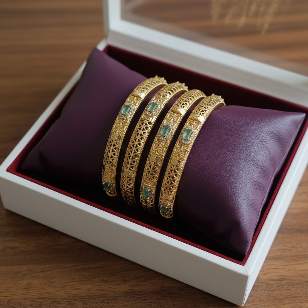 One Gram Gold Polki Style Filigree Bangles