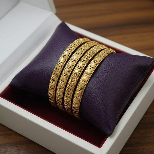 1 Gram Gold Bangles – Floral Textured Set