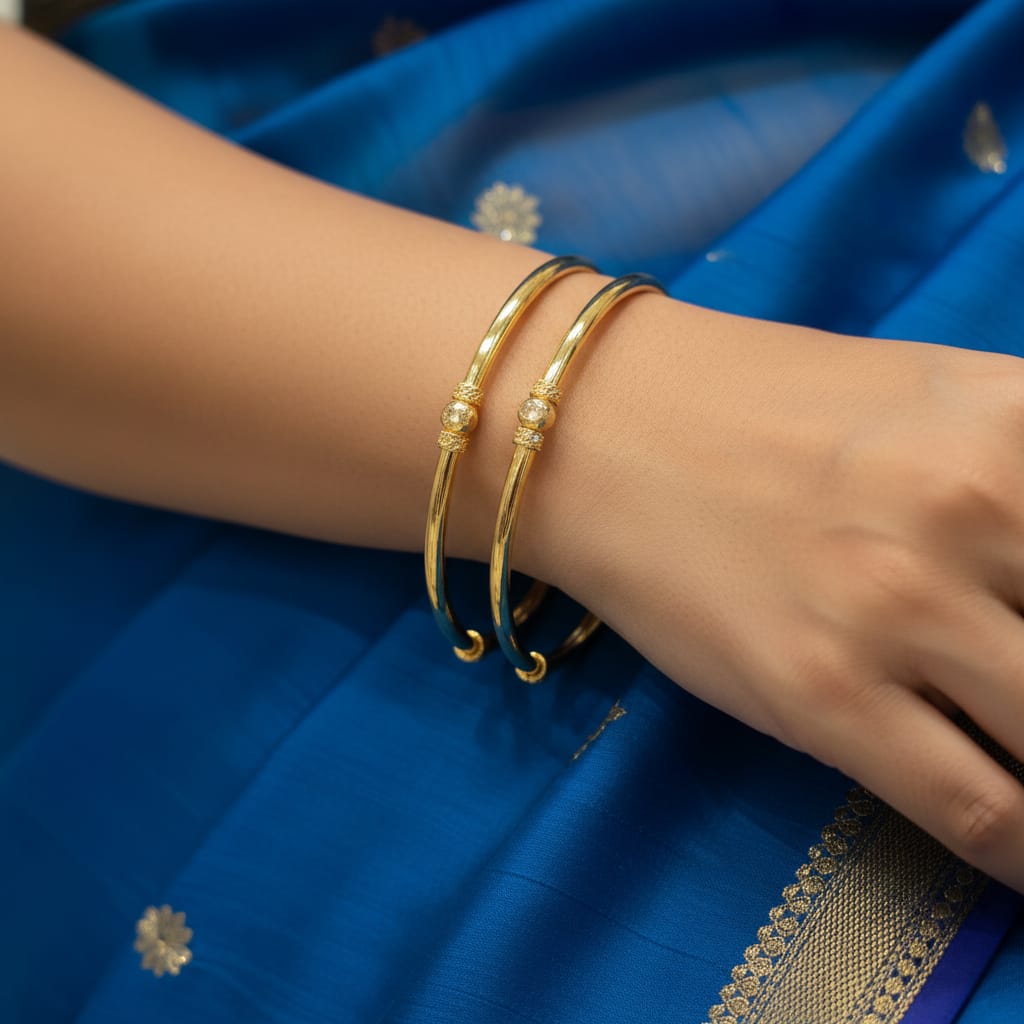 1 Gram Gold Ball Accent Kada Bangles – Pair