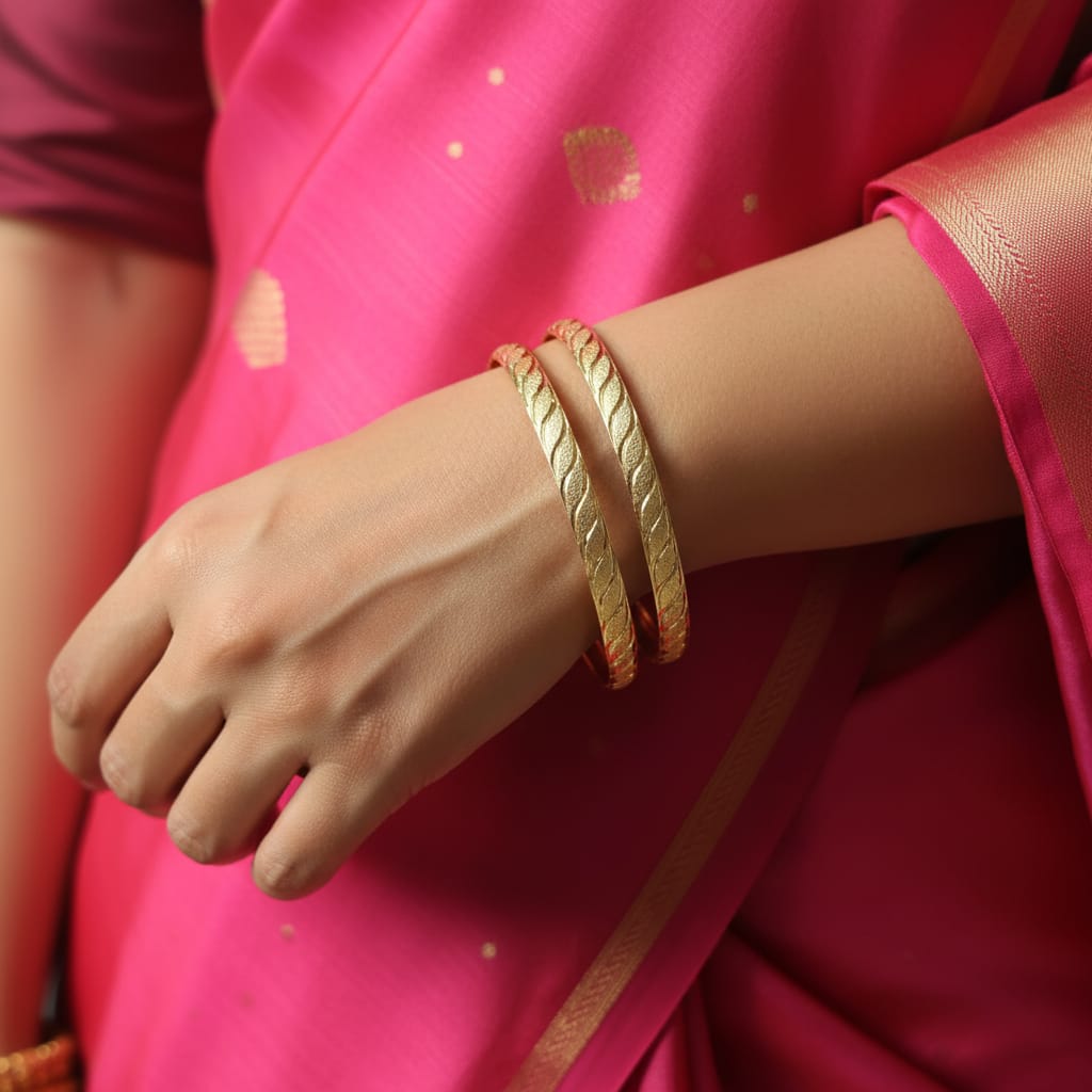 1 Gram Gold Leaf Twist Bangles – Pair