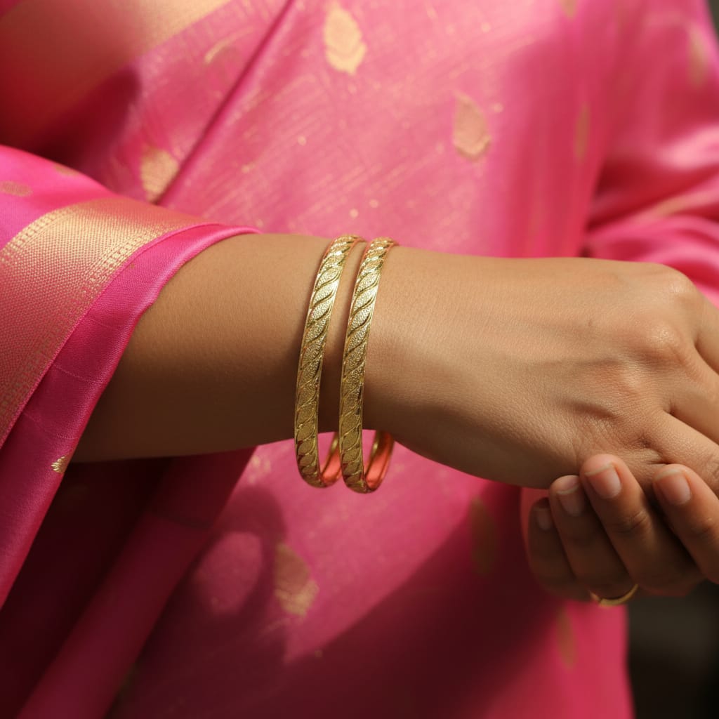 1 Gram Gold Leaf Twist Bangles – Pair