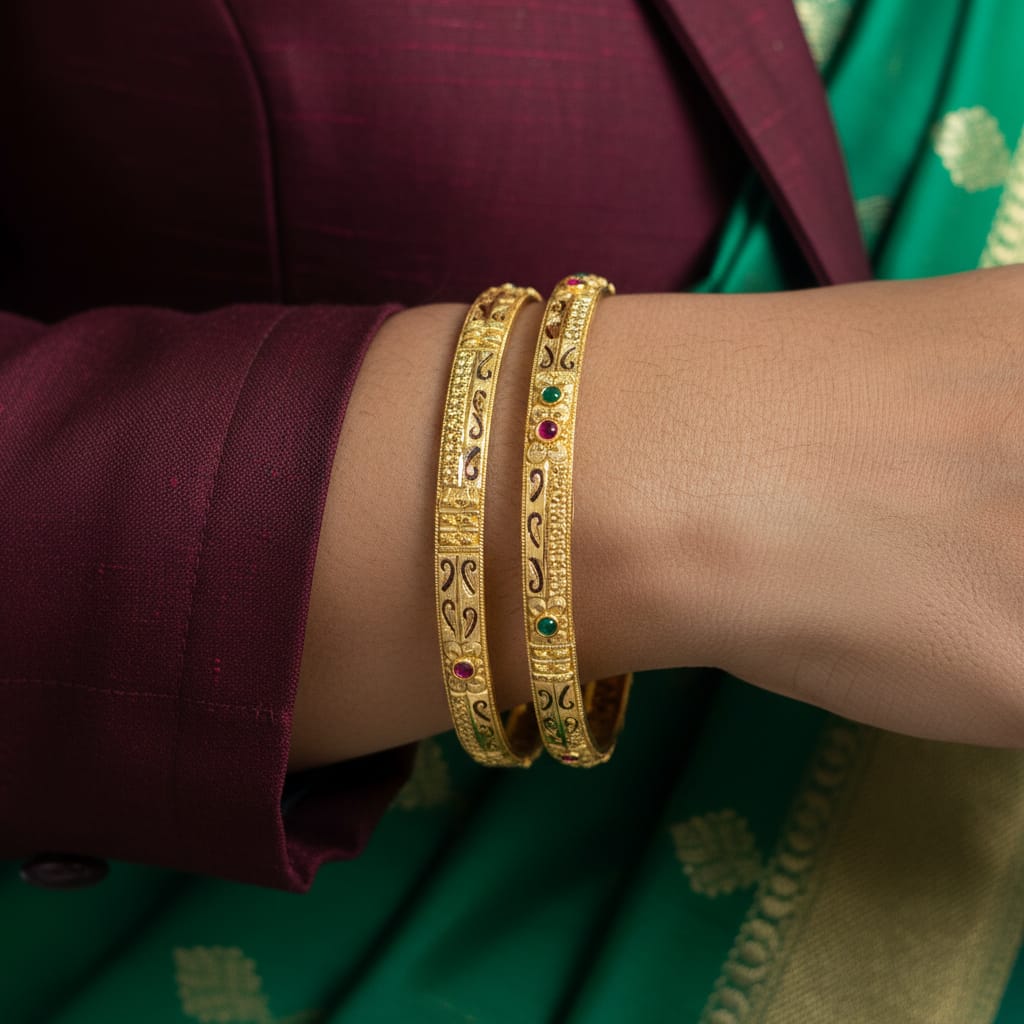 One Gram Gold Cnc engraved Bangles