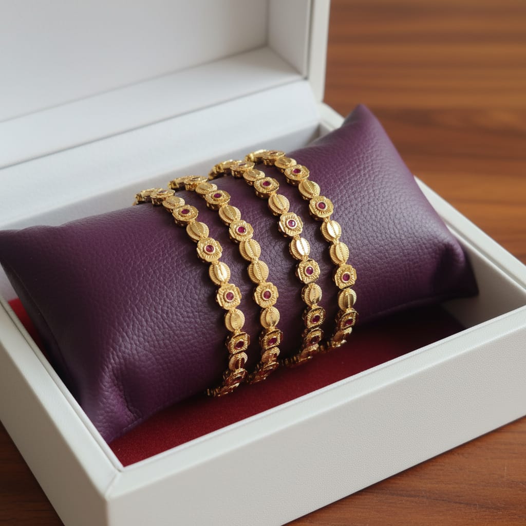 One Gram Gold 4-Row Beaded Lattice Bangles