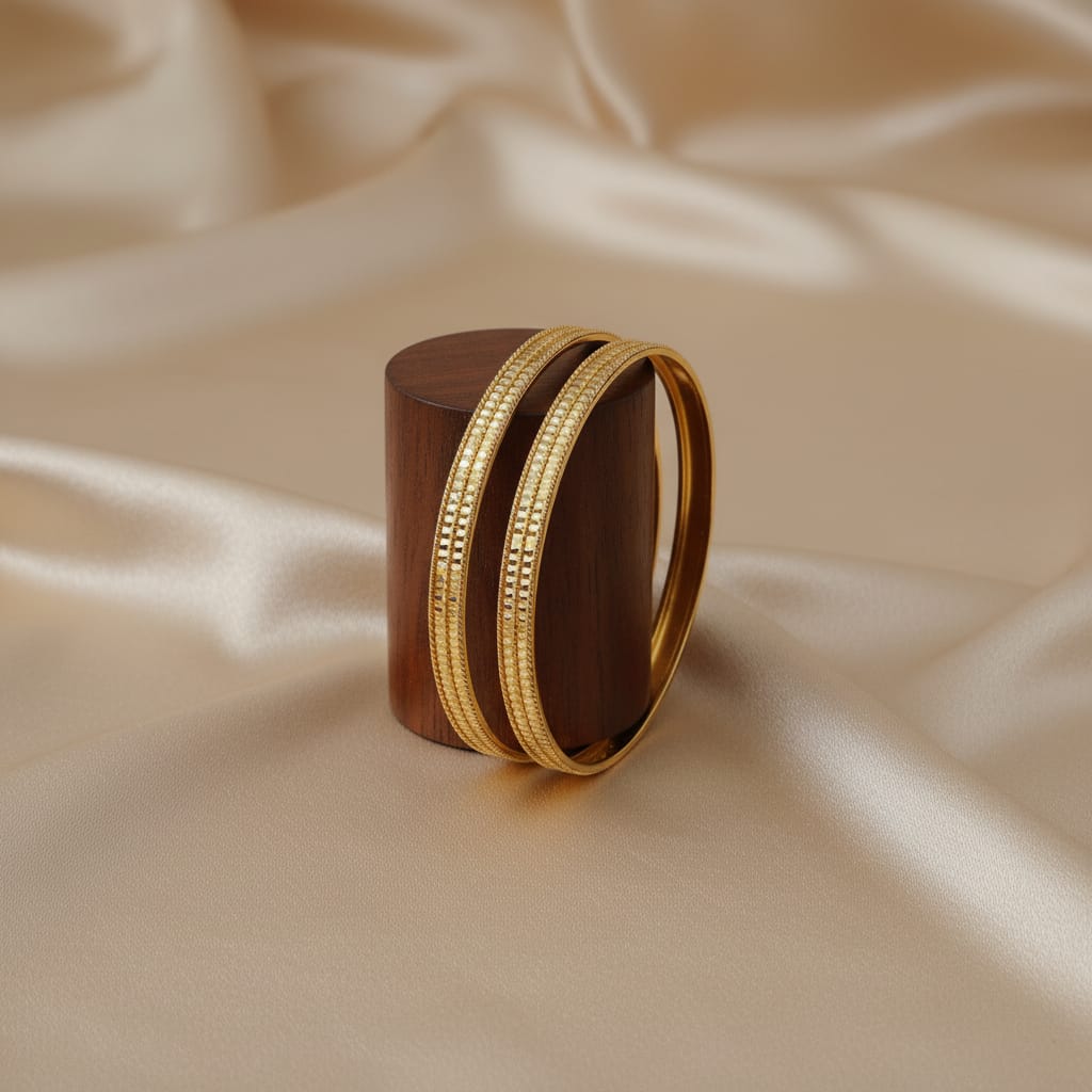 1 Gram Gold Lattice Texture Bangles – Set of 2