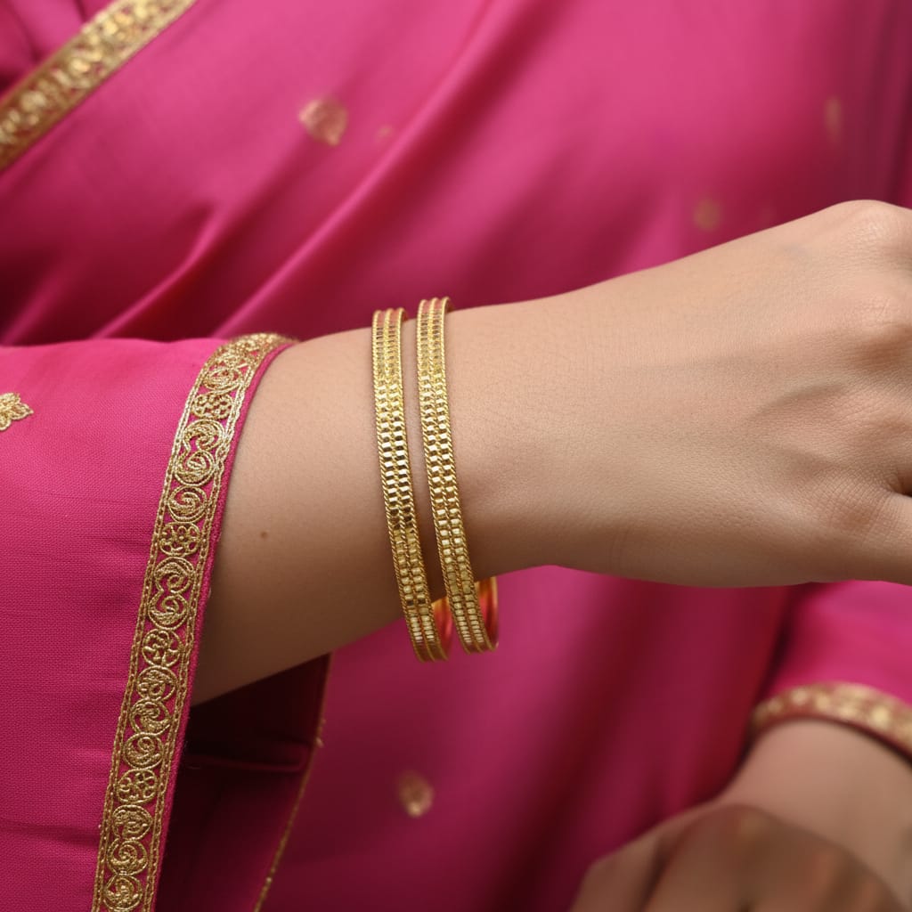 1 Gram Gold Lattice Texture Bangles – Set of 2