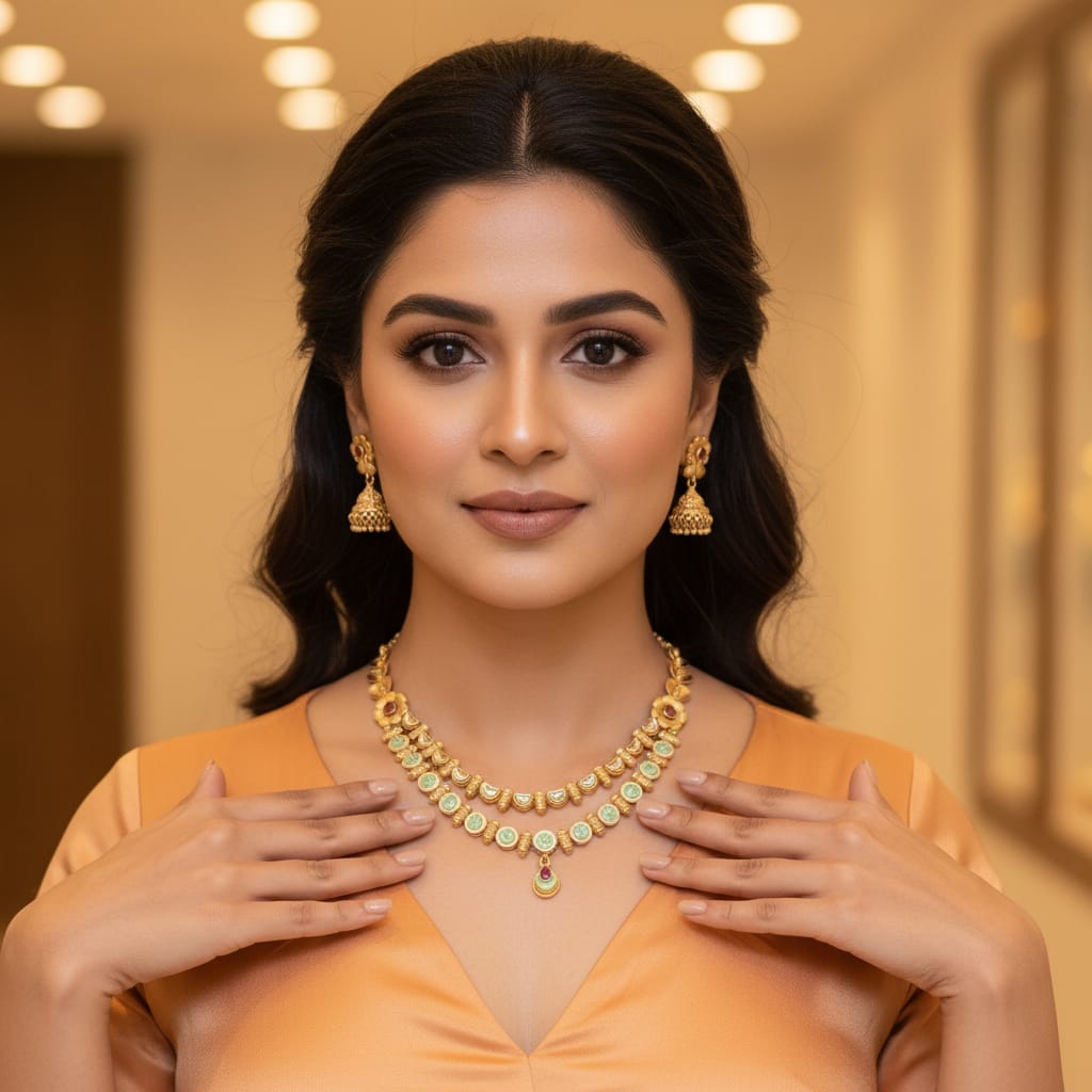 Rajwadi Mint Meenakari Necklace Set with Jhumka Earrings