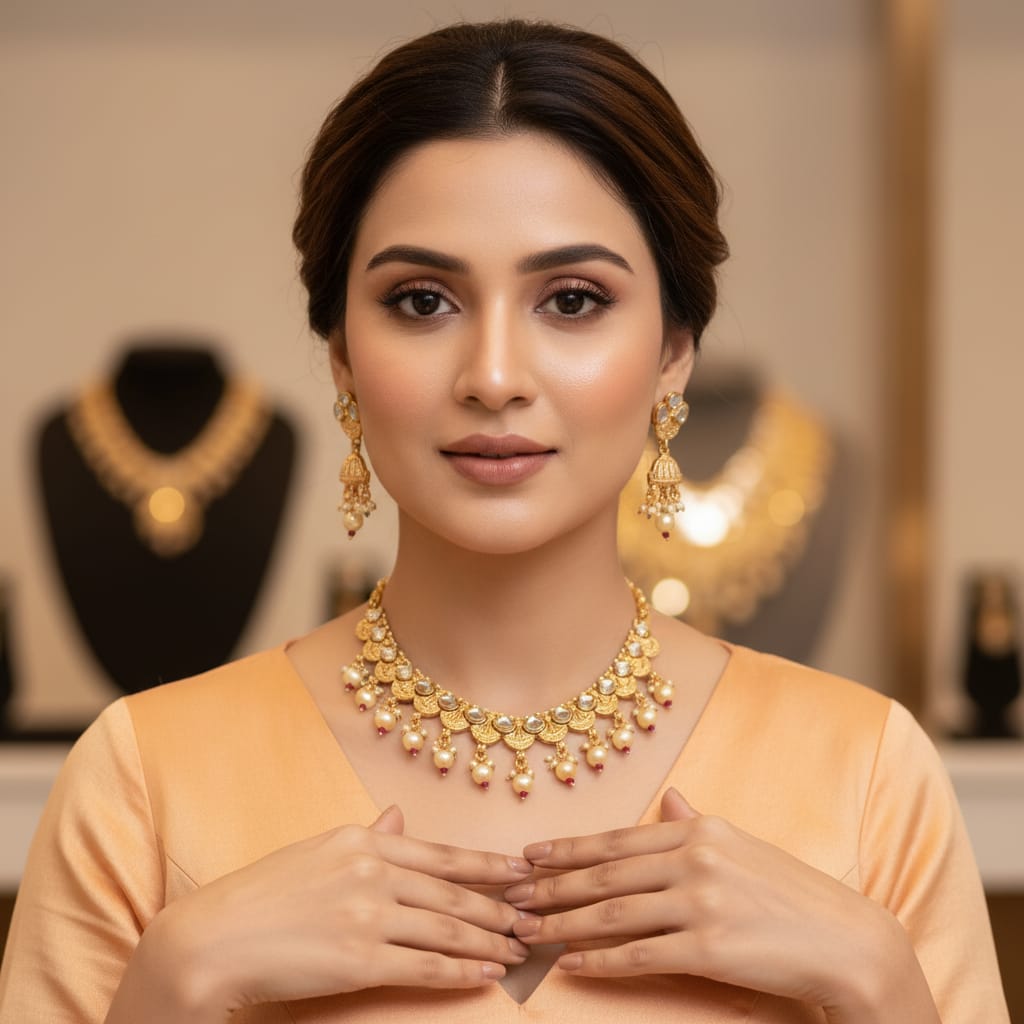 Rajwadi Antique Kundan Necklace Set