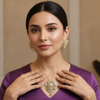 Meenakari CZ Floral Pendant Set & Earrings