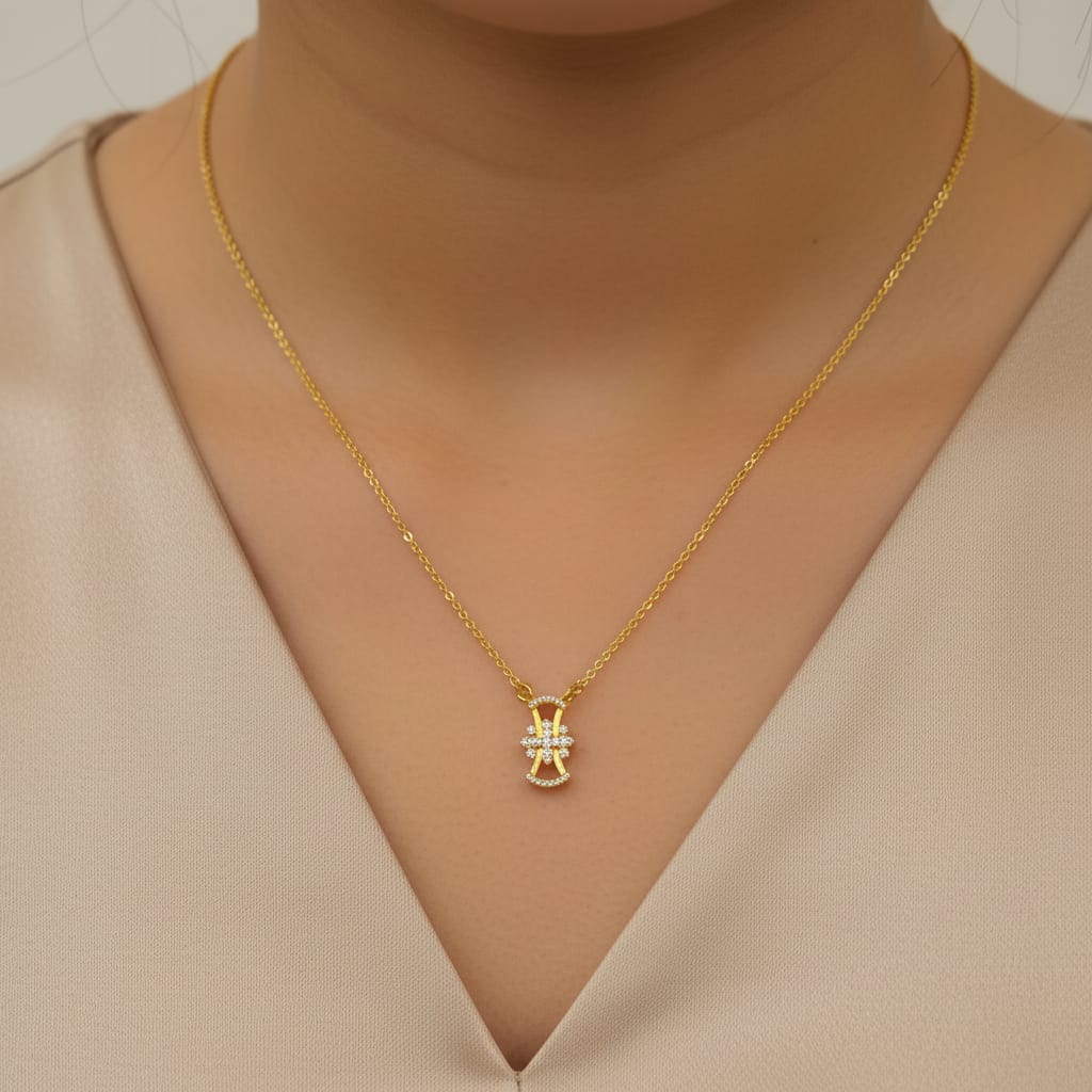 Micro Gold Plated Geometric CZ Pendant Chain