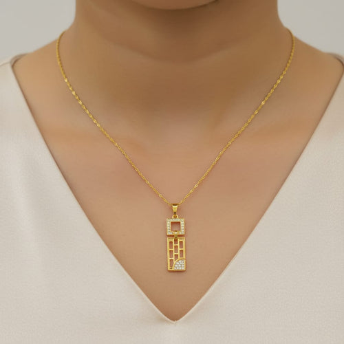 CZ Geometric Bar Pendant Micro Gold Chain