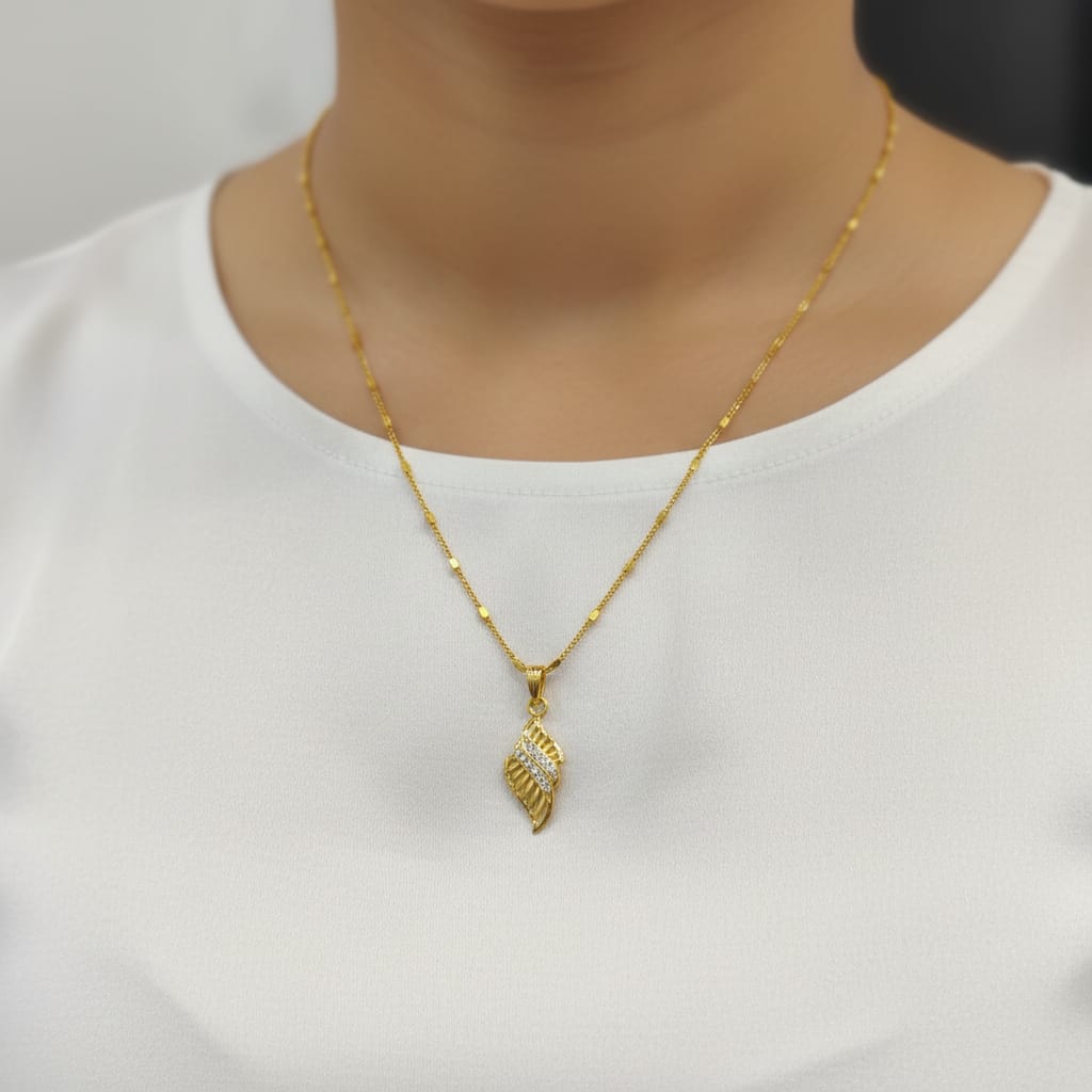 Micro Gold Plated Leaf CZ Pendant Chain