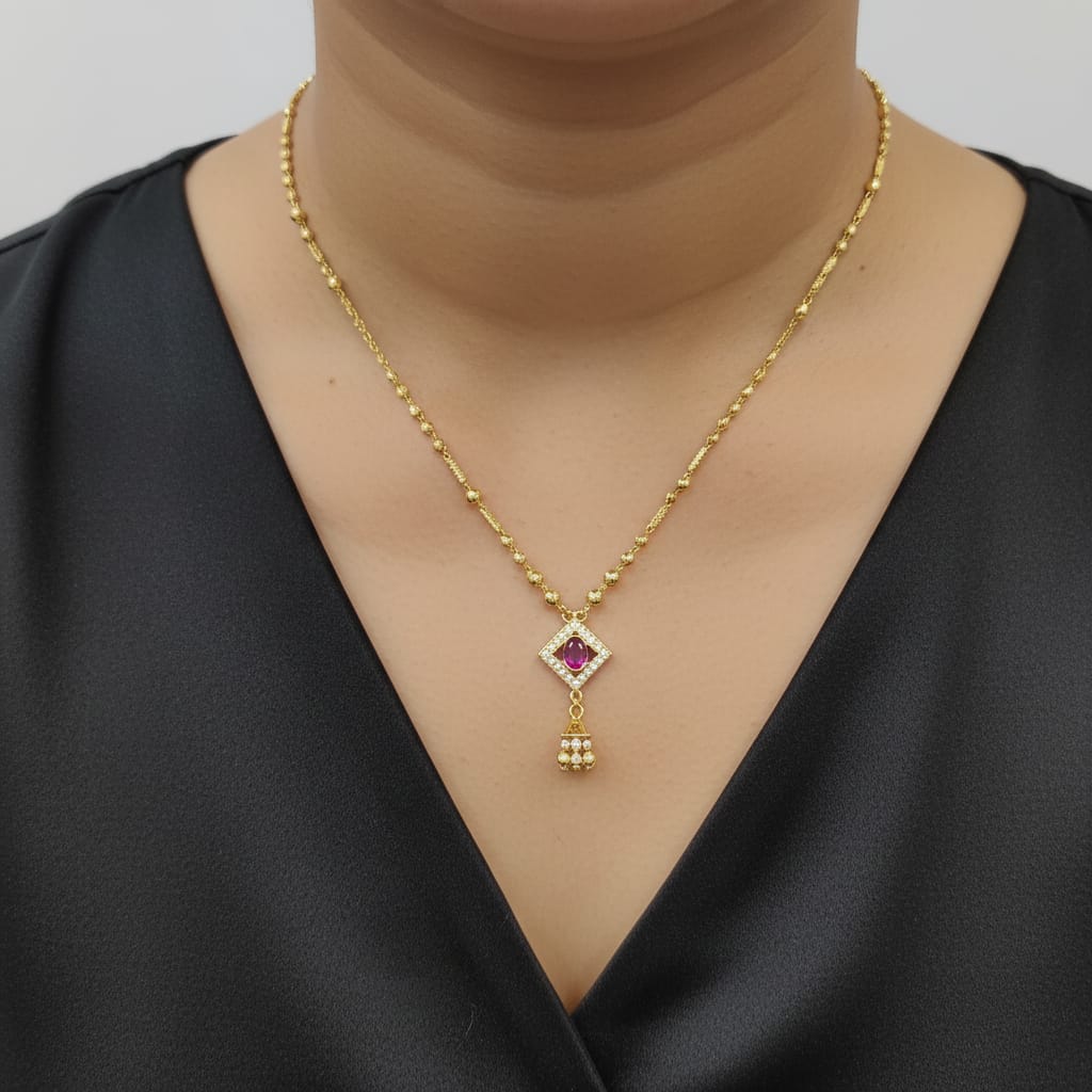 Micro gold plated chain pendant with ruby