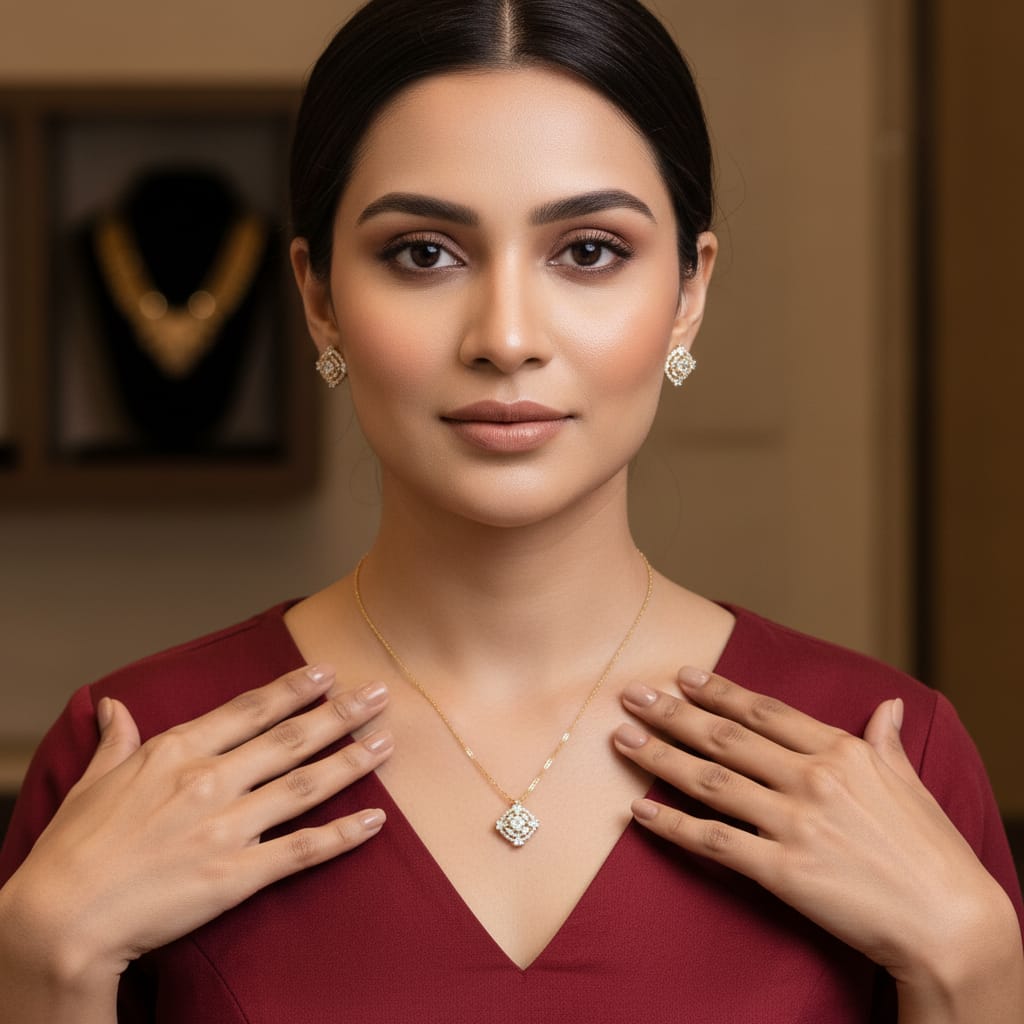 CZ Cushion Square Pendant Micro Gold Chain