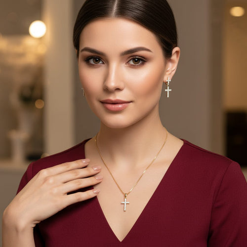 CZ Cross Pendant Micro Gold Chain