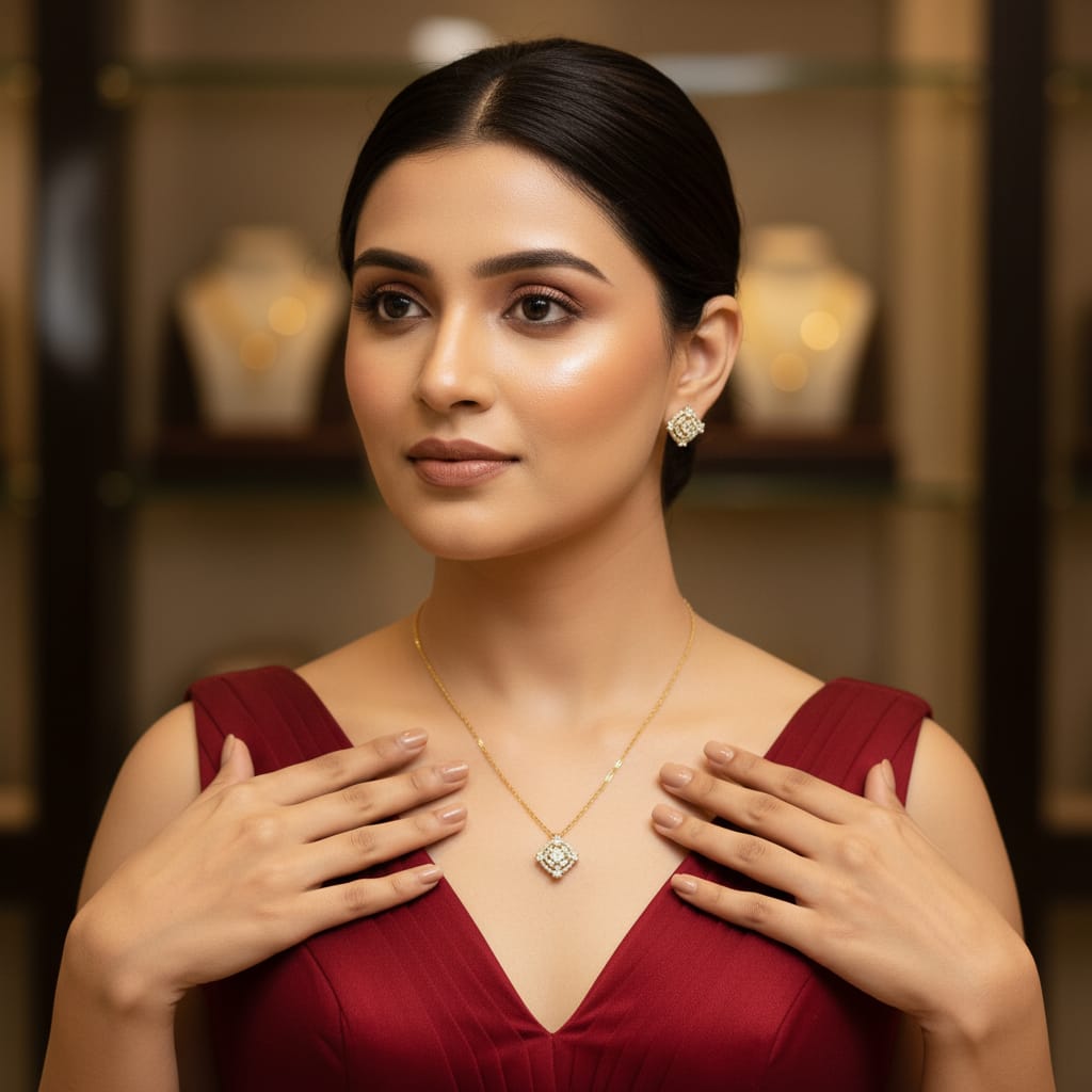 CZ Cushion Square Pendant Micro Gold Chain