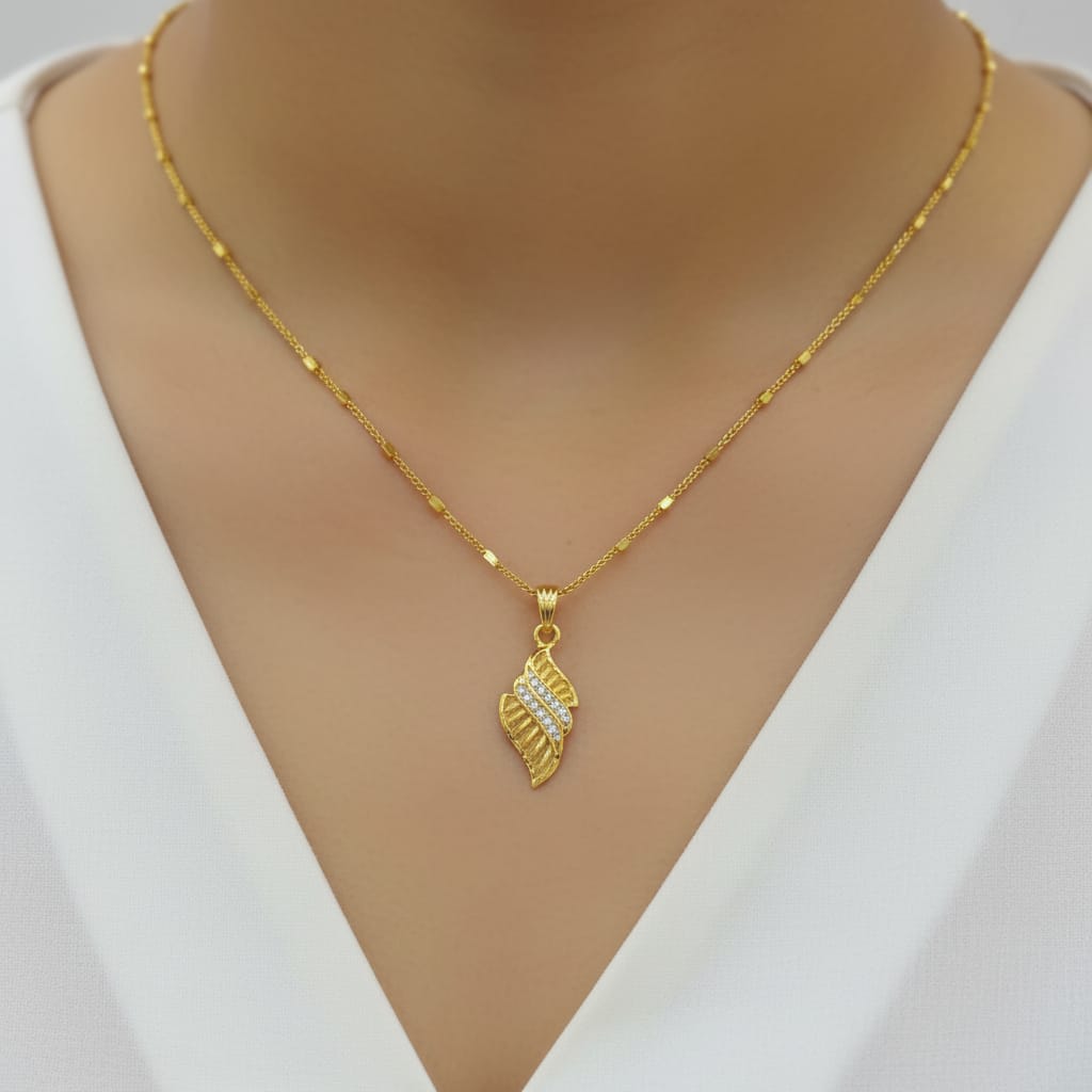 Micro Gold Plated Leaf CZ Pendant Chain