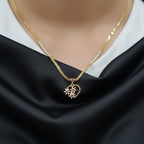 CZ Floral Heart Pendant with Gold Chain