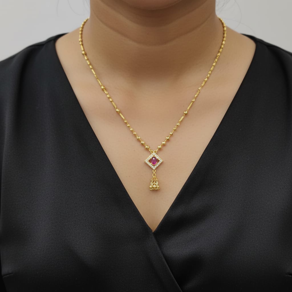 Micro gold plated chain pendant with ruby