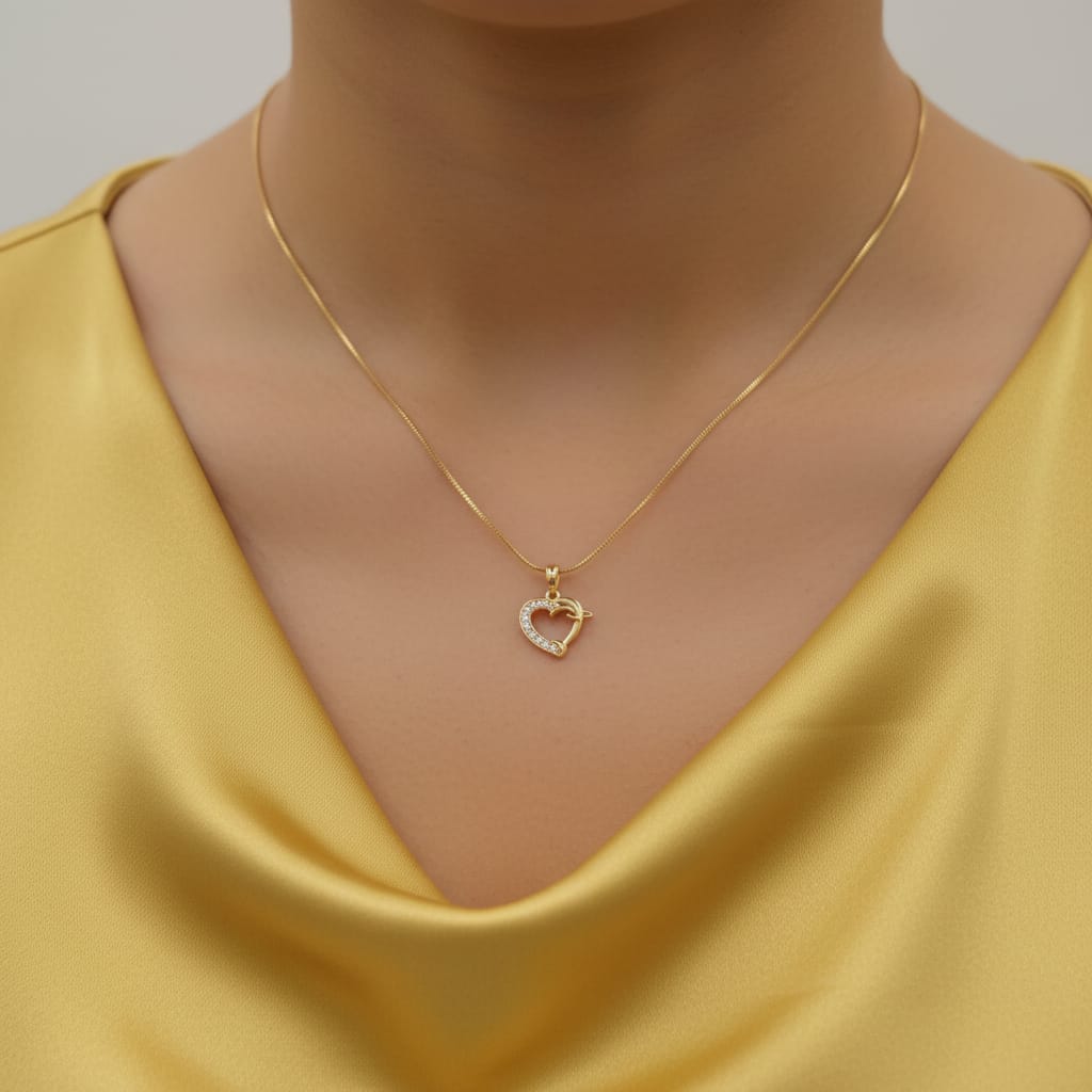 CZ Dolphin Heart Pendant Gold Chain