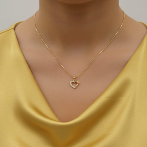 CZ Dolphin Heart Pendant Gold Chain