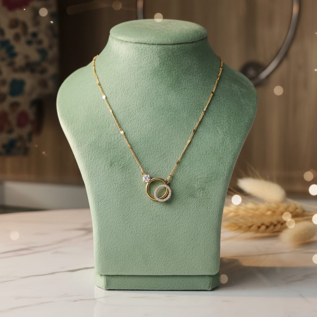 Double Ring CZ Micro Gold Pendant Chain