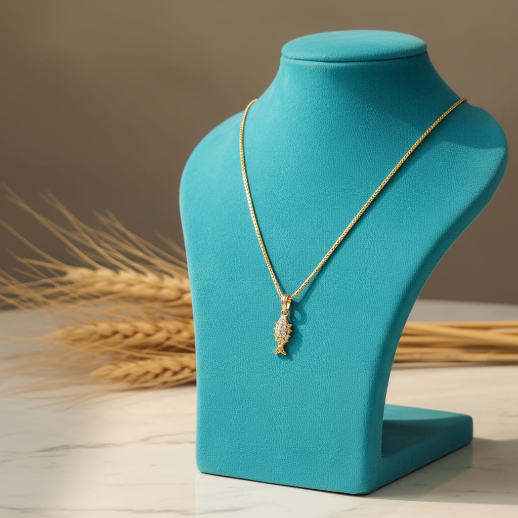 CZ Fish Pendant Necklace with Gold Chain