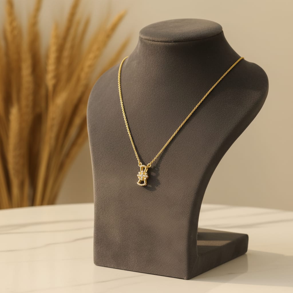 Micro Gold Plated Geometric CZ Pendant Chain