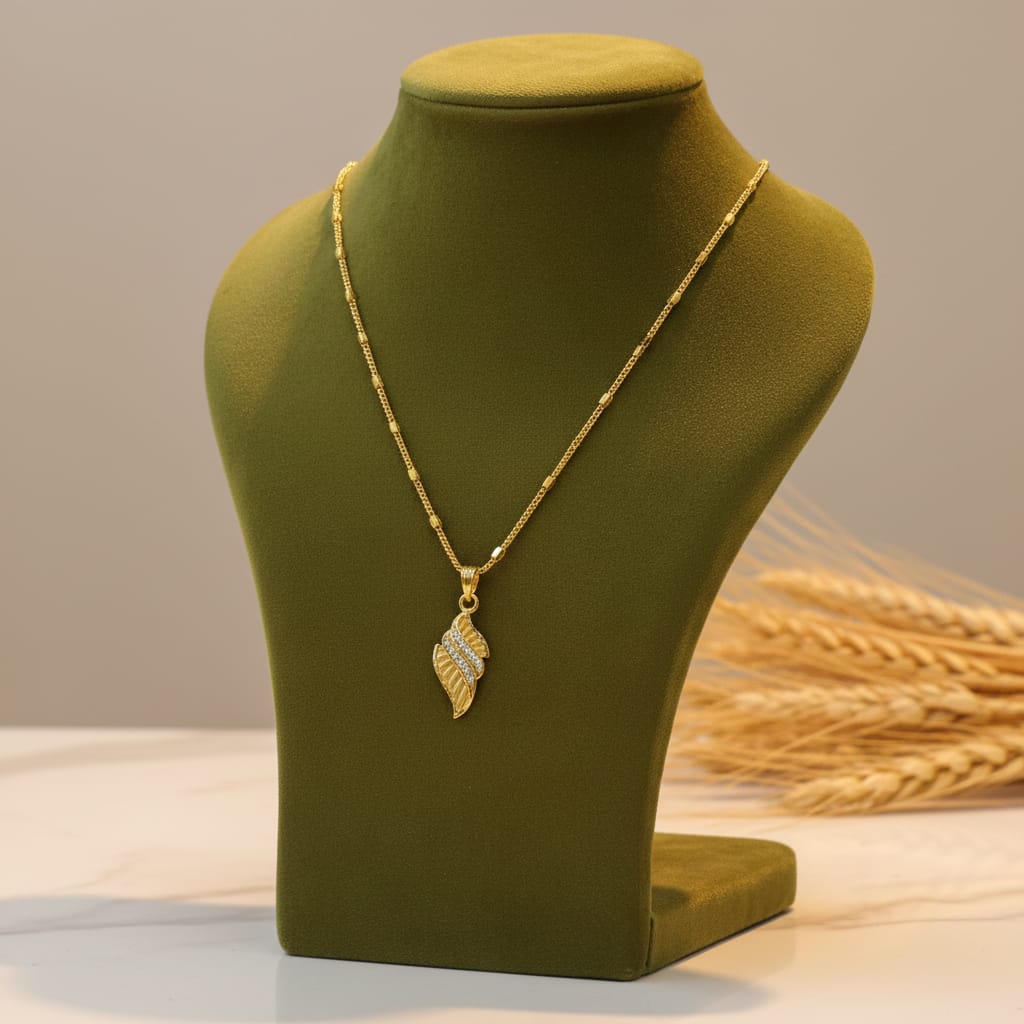 Micro Gold Plated Leaf CZ Pendant Chain