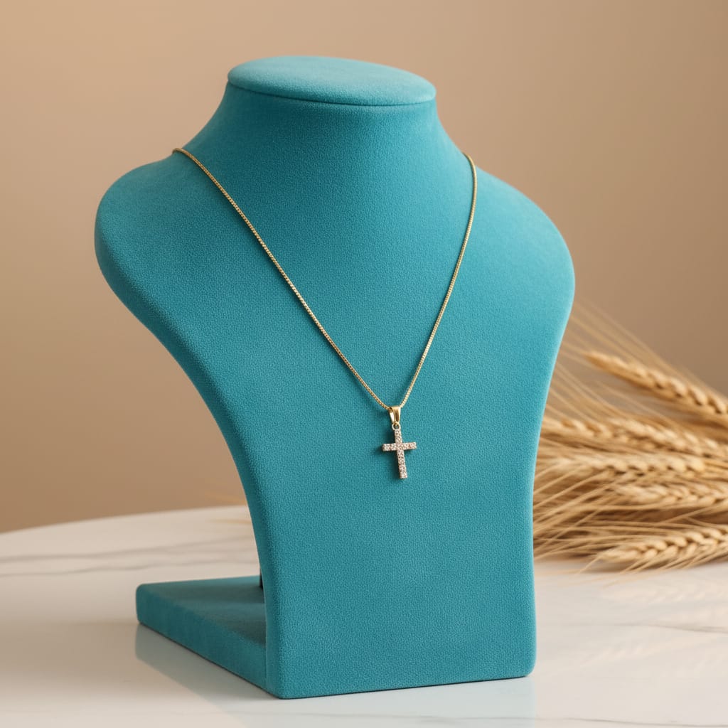 CZ Cross Pendant Micro Gold Chain