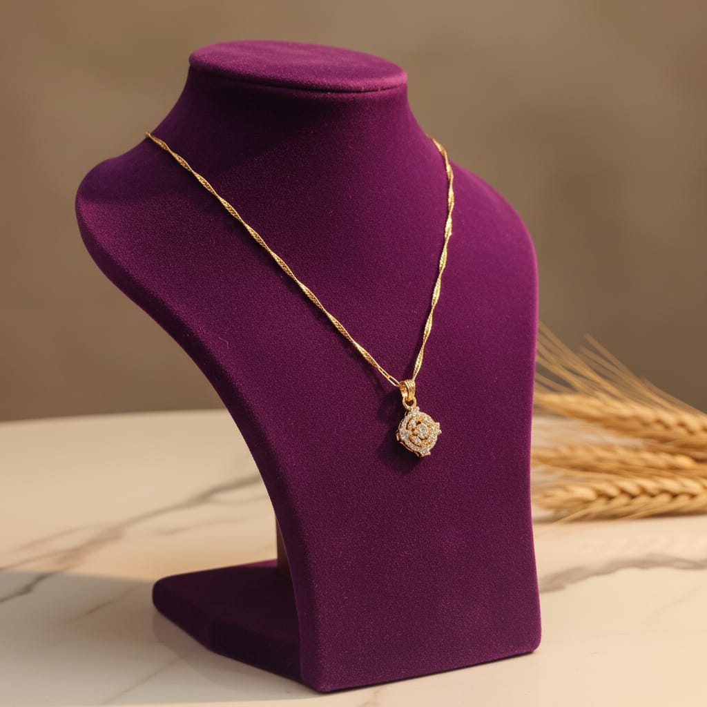 CZ Cushion Square Pendant Micro Gold Chain
