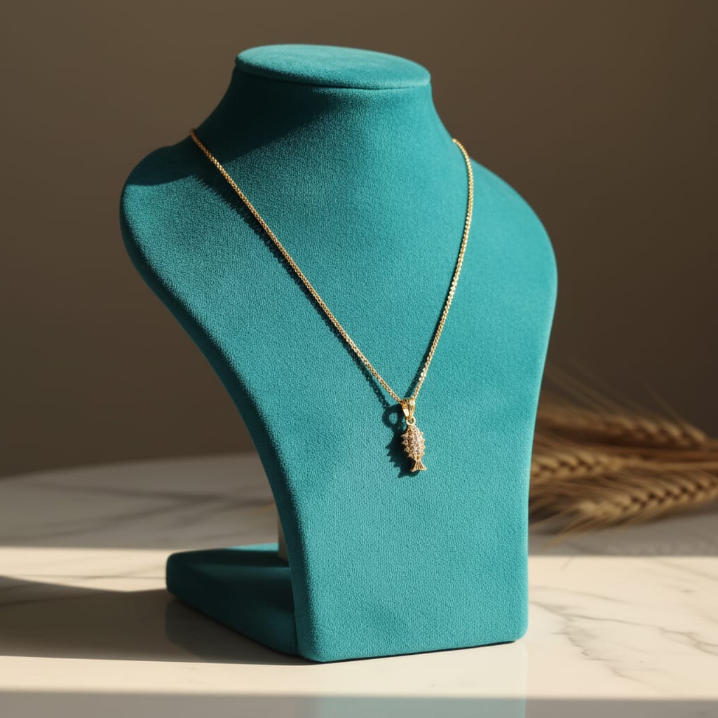 CZ Fish Pendant Necklace with Gold Chain