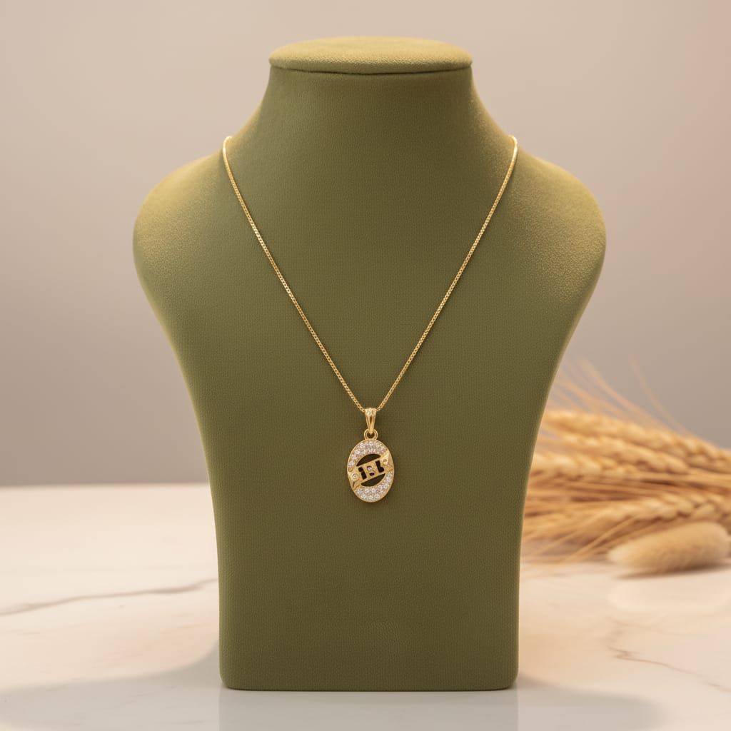 Oval Halo Micro Gold Pendant Chain