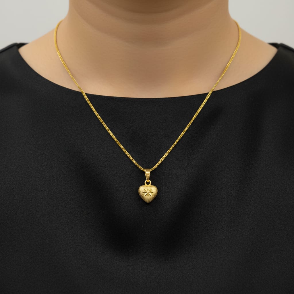 Puffy Heart Micro Gold Pendant Chain