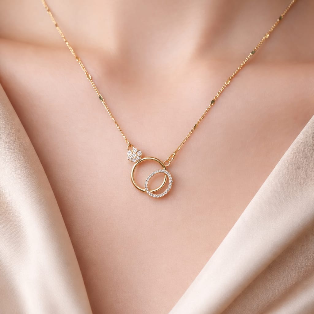 Double Ring CZ Micro Gold Pendant Chain