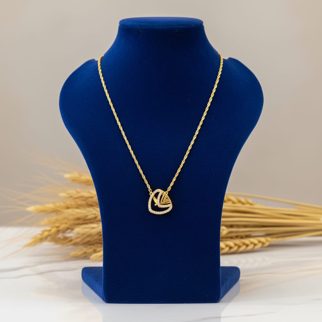 CZ Heart Chevron Gold Chain Pendant