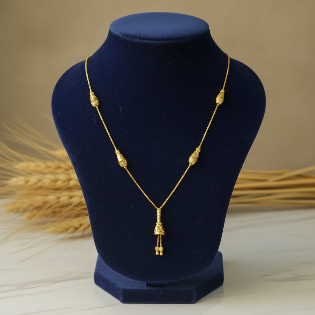 Gold Temple Bell Drop Pendant Chain