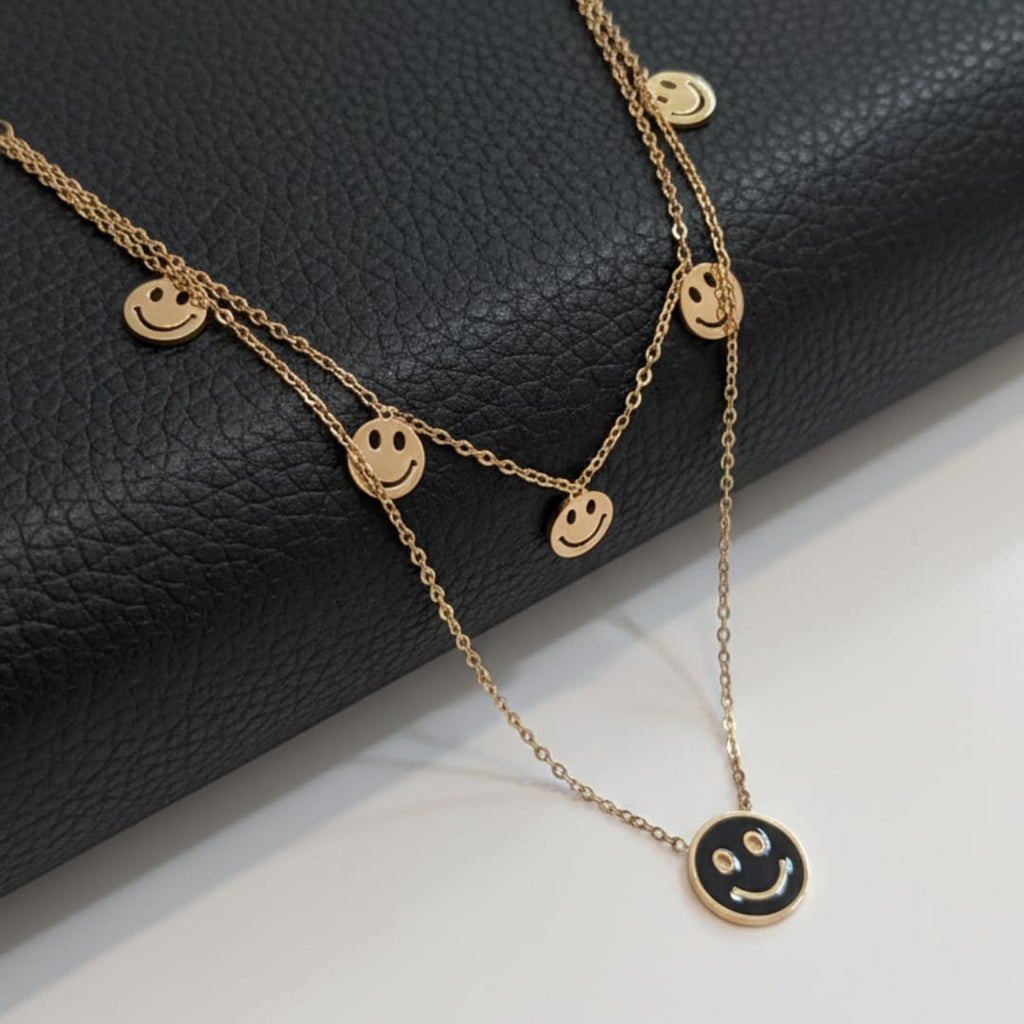 Imported Luxe Stainless Steel Layered Smiley Face Pendant Chain