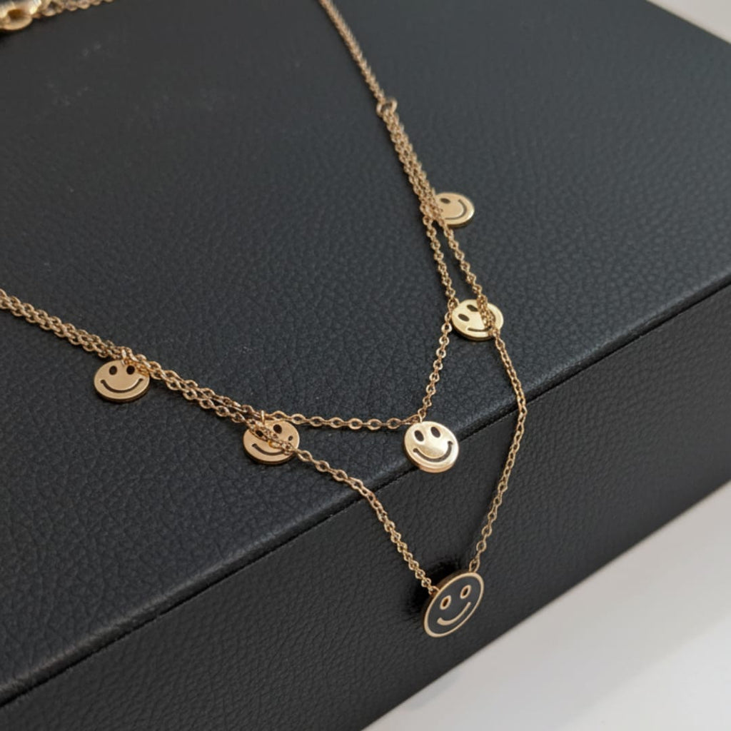 Imported Luxe Stainless Steel Layered Smiley Face Pendant Chain